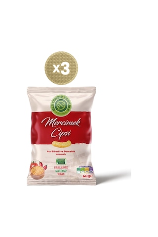 Glutensiz Fabrika Acı Biberli ve Domates Aromalı Mercimek Cipsi 3 x 60 G