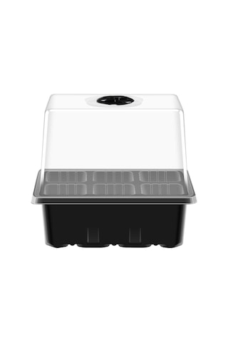 12 Delikli Yükseltilmiş Etli Kapaklı Sebze Fidesi Saksısı Siyah