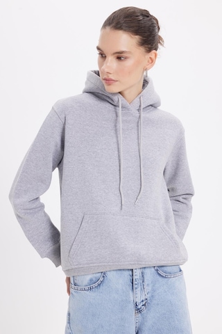 Tudors Kadın Relax Fit Rahat Kesim Pamuklu Kapüşonlu Kanguru Cepli Gri Sweatshirt-39935 Gri