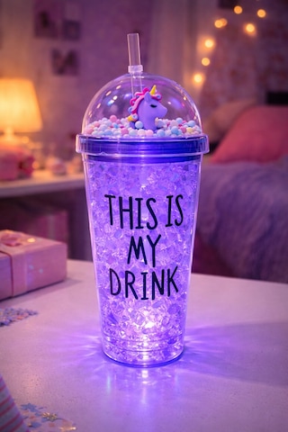 Sevimli Renkli Çılgın 450 Ml Led Işıklı This İs My Drink Temalı Pipetli İçecek Bardağı Suluk 2642mor Mor
