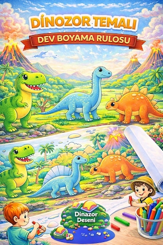 Dinozorlar Çağı Boyama Şeridi Sevimli Dinozorları Boyuyorum 5 Metre Uzunluğunda Çocuk Aktivite & Boyama Rulosu