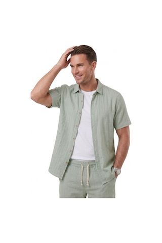 Deep Sea Deepsea Yeşil Slim Fit Çizgi Dokulu Keten Görünümlü Kısa Kol Erkek Spor Gömlek 2602648
