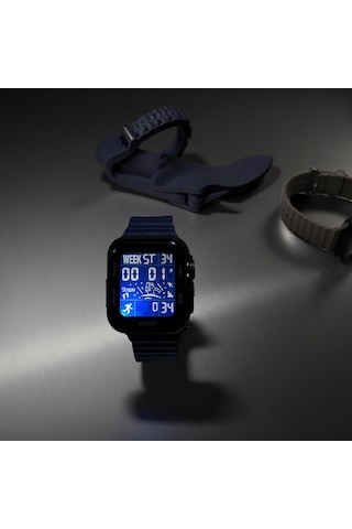 Qulothes Su Geçirmez Led Işıklı Dijital Kronometre Adım Sayar Takvimli Sporcu Saati Lacivert