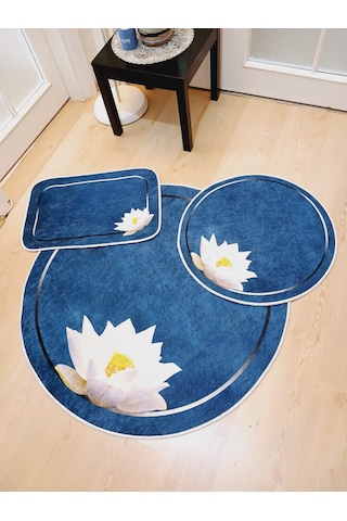 Dokuma Taban 3'lü Yuvarlak Banyo Halısı 100x100-60x60-40x60