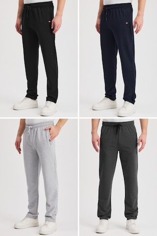 Siyah-lacivert-gri-antrasit Erkek Fermuarlı Cepli Nakış Detaylı Düz Paça Rahat Kesim Günlük 4'lü Eşofman Altı Çok Renkli