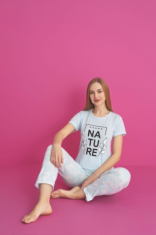 Dreamy Pamuklu Desenli Kısa Kollu Pijama Takımı Mavi