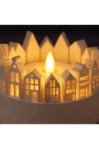 En-cag Şehir Silüetli Tealight Mumluk Işık Efektli Dekoratif Mum Tutucu Bss Çok Renkli