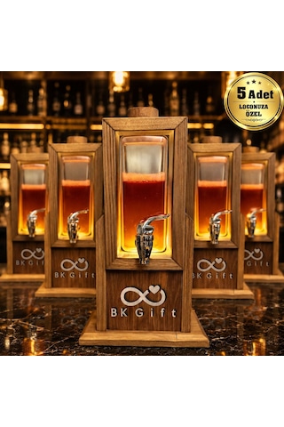 Logonuza Özel 5 Adet Led Işıklı Premium Ahşap İçecek Dispenseri 70 Cl Kurumsal Set Bitmeyencom38095 Bk Kurumsal