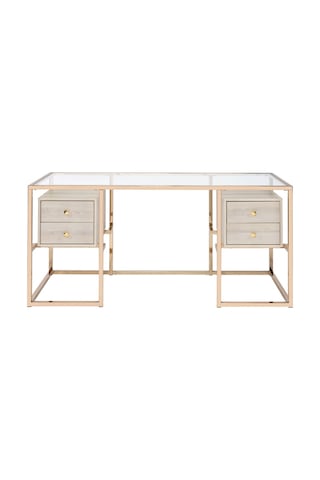 Trinity Gold Metal & Ahşap & Cam Çalışma Masası Titanyum Kaplama