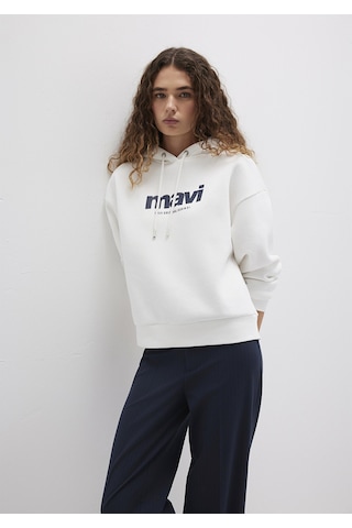Mavi - Mavi Logo Baskılı Kapüşonlu Ekru Sweatshirt 168334-81964 Beyaz