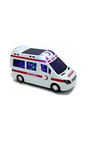 3d Işıklı Müzikli Kendi Kendine Gezen 112 Yazılı Oyuncak Ambulans 17 Cm. Kırmızı