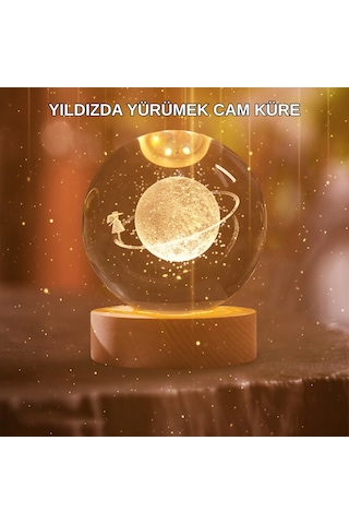 Kız Figürlü Sarı Cam Küre Işıklı Büyük Boy Ahşap Standlı Dekor Diğer