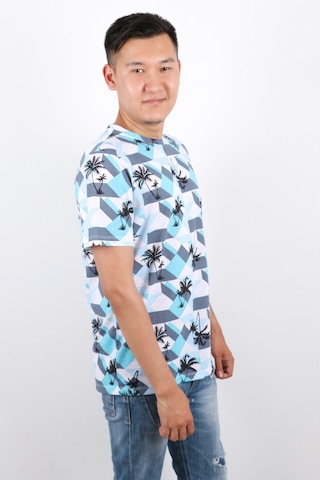 Rich Erkek Bisiklet Yaka Baskılı T-shirt %100 Pamuk Tişört Mavi