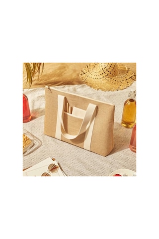 Soğuk Tutucu Jüt Çanta - 43 X 35 X 13 Cm Açık Bej