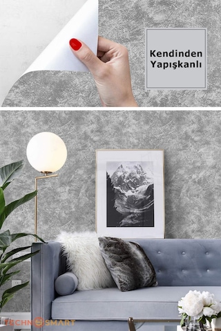 TechnoSmart 60x500cm Gri Desenli Kendinden Yapışkanlı Duvar Kağıdı Mutfak Dolap Kaplama Dekorasyon
