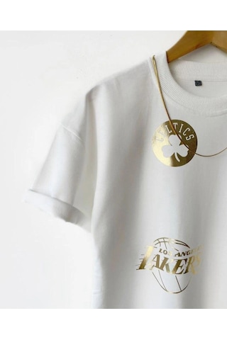 Startmore Erkek Beyaz Basketbol Tasarım Baskılı Oversize Bisiklet Yaka T-shirt Beyaz