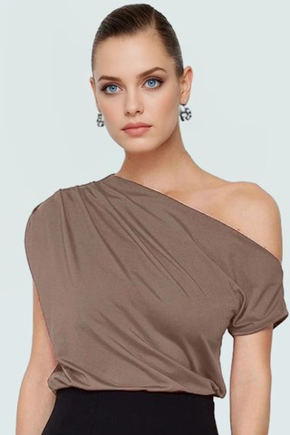 Frm Regular Kalıp Polyester Bluz Yazlık Şıklık Seçkin Malzeme Vizon