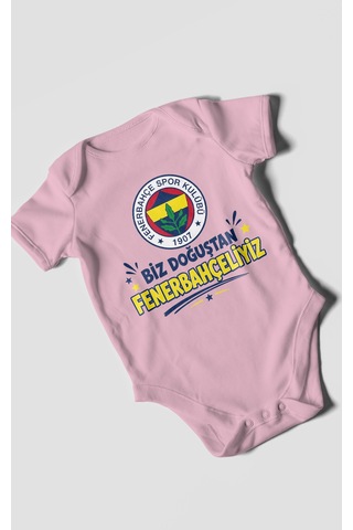 Morivokids Biz Doğuştan Fenerbahçeliyiz Kısa Kollu Bebek Body %100 Pamuk Koyu Pembe