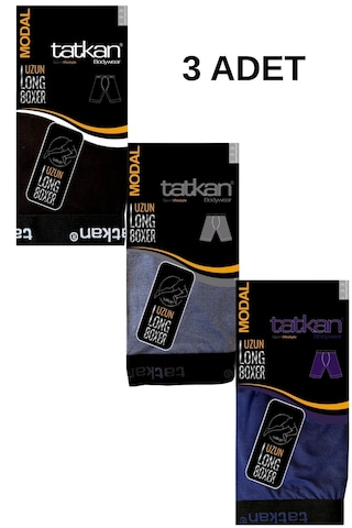 Tatkan Erkek 3'lü Çok Renkli Uzun Long Penye Modal Boxer Short Abani