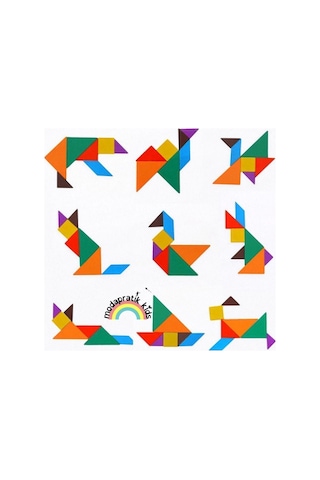 Ahşap Kare Tangram Zeka Oyunu Renkli 7 Parça 11x11cm
