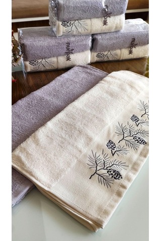 Nurpak Çeyizlik 2.li Set Lüks 50x90cm. %100 Pamuk El,yüz Havlusu Özel Hediyelik Ambalajda Lila