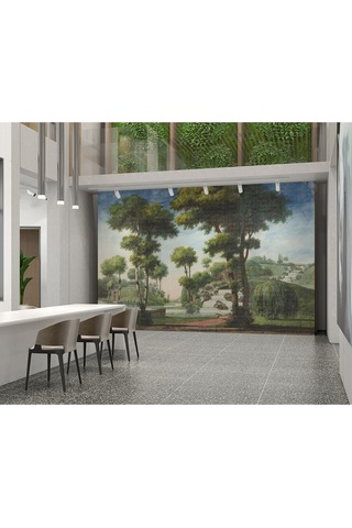 Kayık Dere Ağaçlar Şelale Poster Duvar Kağıdı Renkli