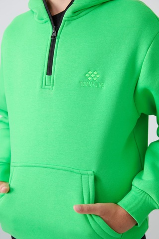 Tommy Life Neon Yeşil Pamuklu Kalın İçi Tüylü Yumuşak Dokulu Standart Fit Nakışlı Erkek Çocuk Sweatshirt - 112 Neon Yeşil