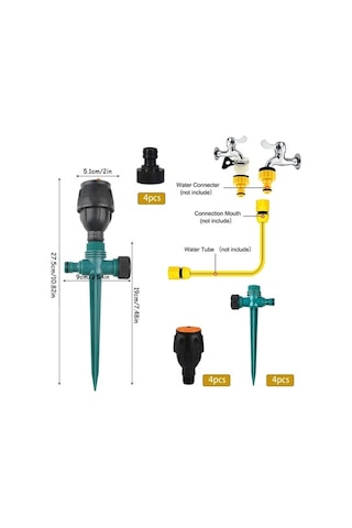 Besthome1 4 Adet Püskürtme Fıskiyesi, 360 Derece Otomatik Bahçe Sulama Sistemi Sarı