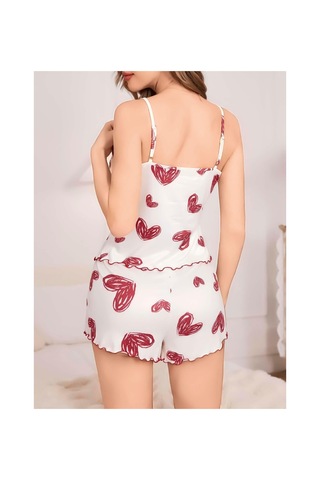Mr Owl Kadın Beyaz Kalp Desenli Şortlu Pijama Takımı