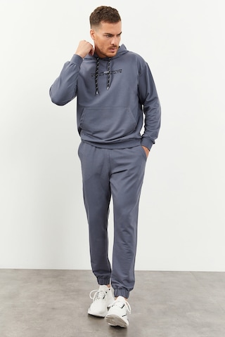 Tommy Life Petrol Kapüşonlu Kanguru Cep Lastik Paça Erkek Oversize Eşofman Takımı - 85117 Petrol