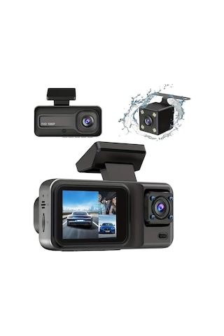 Fortunelane A98 Siyah 3 Kameralı Araç Dvr - 1080p Full Hd, Gece Görüş, Döngü Kayıtlı, Çarpışma Kilidi, 2 Ips Ekran Hafıza Kartı