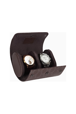 Modalo Optimus Watch Roll, 2 Saat Için Mikroleder Lüks Seyahat Kutusu Saat Kutuları Kahverengi