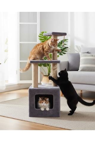 Reyo Pet Stepli Yuvalı Kare Serisi Kedi Tırmalaması Gri 115 CM