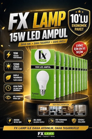 Vipay/ Fx Lamp 15w E27 Led Ampul - 10'lu Paket 10lu Paket