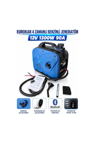 Eurokar 12v Dc Benzinli Portatif Jeneratör - 1300w 90a Akü Şarj Cihazı Karavan, Tekne