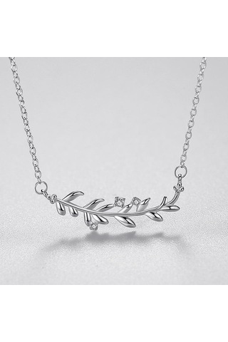 Tancise S925 Gümüş Yaprak Kolye Kadın Basit Dalları ve Yaprakları Kolye Boyun Zinciri Gümüş Takı