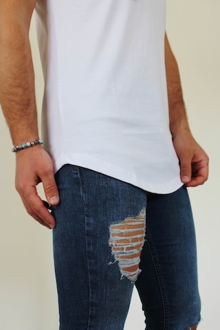 Boldy Erkek Long Fit Tişört Long Tişört Long Kesim Tişört-Beyaz