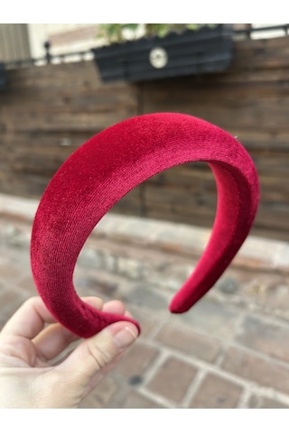 Yılbaşı Kırmızı Kadife Kırmızı Kalın Bombeli Kadın Taç Aksesuar Kırmızı