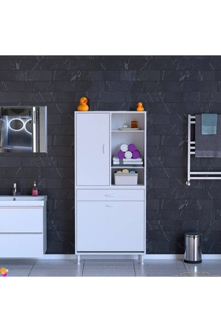 Modilayn Afra 75x173x32,5cm 1 Çekmece, 2 Göz Sepet, 1 Kapak, 6 Raf Dar Alan Banyo Dolabı Beyaz