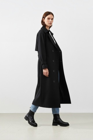 Durivya Reglan Kol Oversize Trençkot Siyah