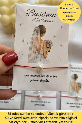25 Adet Beyaz Gelinlik Model - Kişiye Özel Şans Bilekliği - Kına