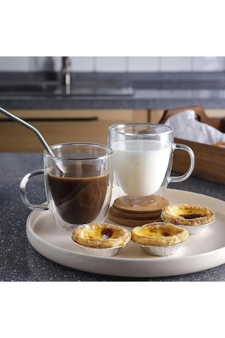 3b Trend Borosilikat Çift Cidarlı Cam Kupa Bardak 250 Ml Şeffaf