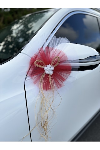 20 Adet Beyaz Kırmızı Kristal Tül Beyaz Lateks Güllü Konvoy Süsü