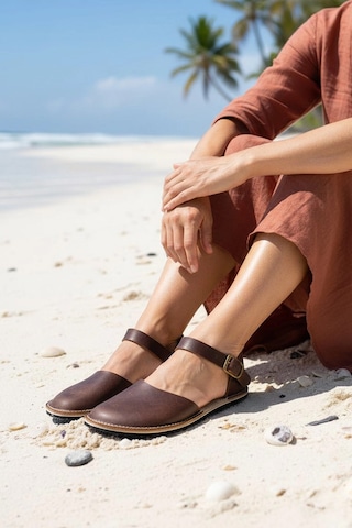 Bodhi Handcraft Kadın Barefoot Hakiki Deri Minimalist Günlük Sandalet El İmalatı Koyu Kahverengi