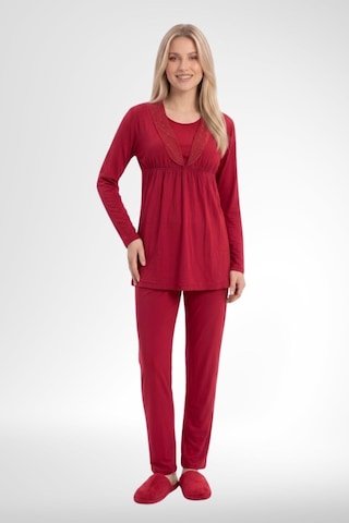 Mecit Pijama Mecit 6406 Kırmızı Dantel Sabahlıklı Lohusa Pijama Takımı