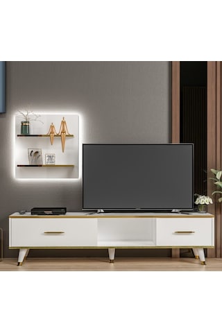 Tv Ünitesi Avon Beyaz Gold Ledli 180 Cm