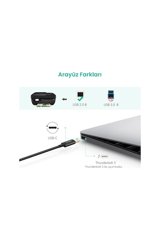 Ugreen Usb Type-c To Usb B Yazıcı Kablosu 2 Metre Siyah