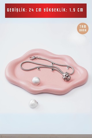 Beyaz Sunumluk Takı Tabağı Dekoratif Tepsi Obje Ev Dekorasyon Model 18 - Pembe