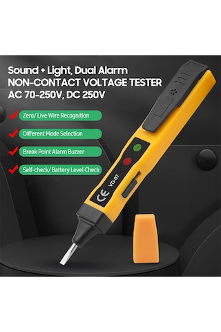 Yifomall "çok Fonksiyonlu Voltaj Dedektörü: Ac/dc Test, Kablosuz Algılama, Sesli Ve Işıklı Alarm 70-250v "