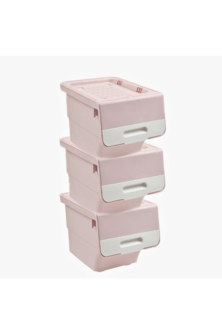 Geseus Motek Organızer Tekerlekli Eşya Ve Erzak Kutusu 3x12 Lt-Mt07 Pembe+Beyaz